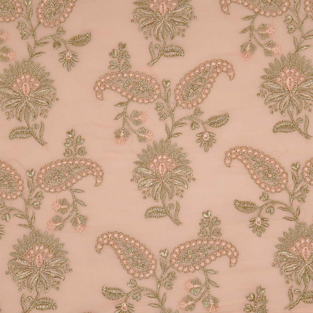 Fulva Jaal on Light Peach Georgette Embroidered Fabric