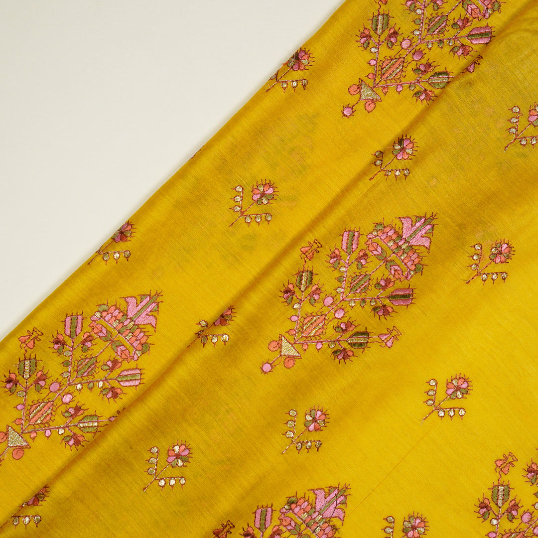 Rafa Mix Buta on Gold Luxe Silk Chanderi Embroidered Fabric