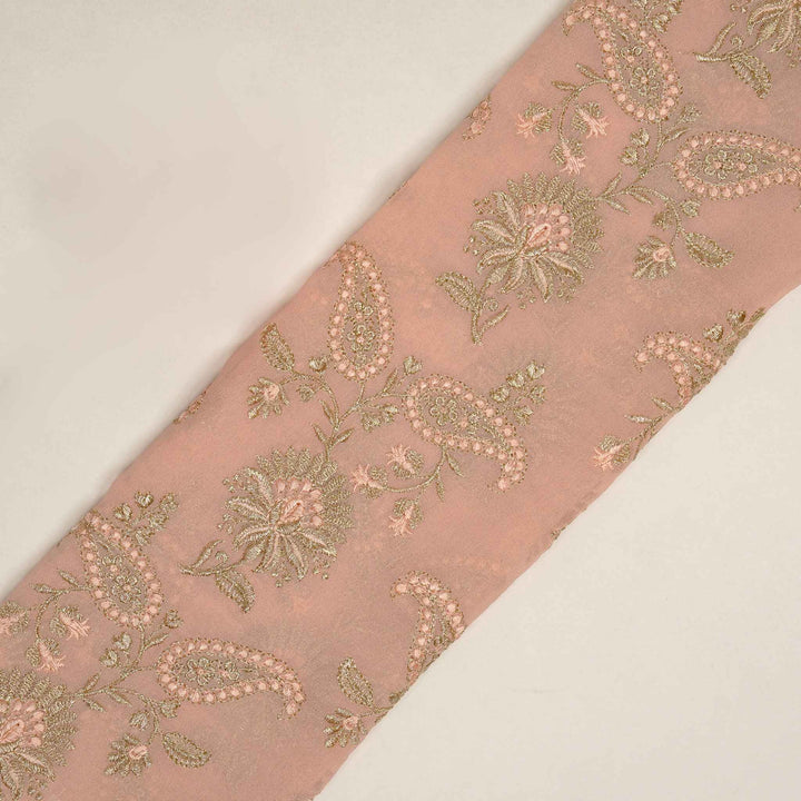 Fulva Jaal on Light Peach Georgette Embroidered Fabric