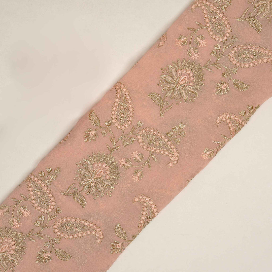 Fulva Jaal on Light Peach Semi Georgette Embroidered Fabric