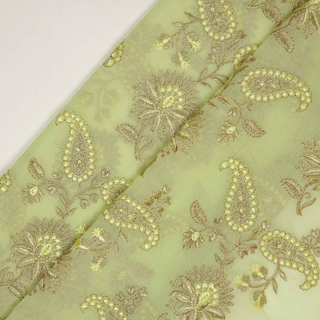 Fulva Jaal on Light Pista Green Georgette Embroidered Fabric