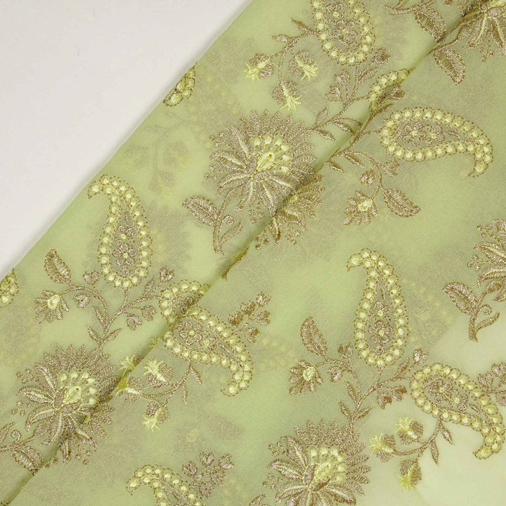Fulva Jaal on Light Pista Green Georgette Embroidered Fabric