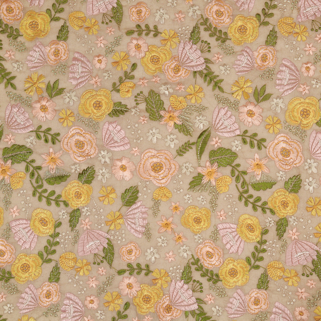 Waha Jaal on Blush Silk Chanderi Embroidered Fabric