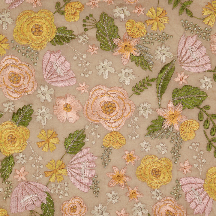 Waha Jaal on Blush Silk Chanderi Embroidered Fabric