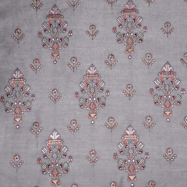 Rafa Mix Buta on Mauve Luxe Silk Chanderi Embroidered Fabric