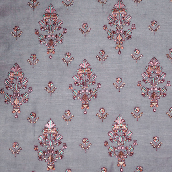 Rafa Mix Buta on Mauve Luxe Silk Chanderi Embroidered Fabric