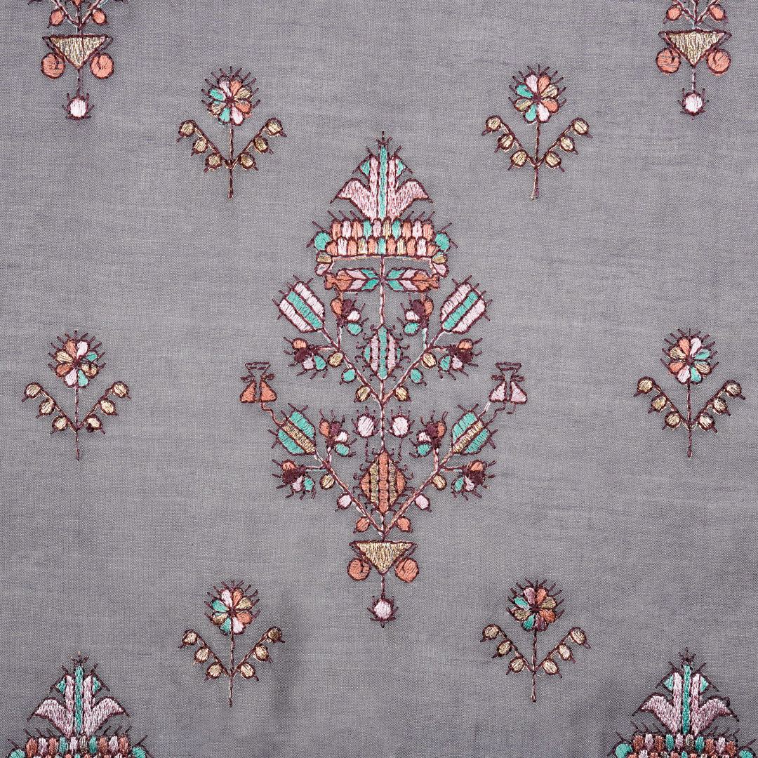 Rafa Mix Buta on Mauve Luxe Silk Chanderi Embroidered Fabric