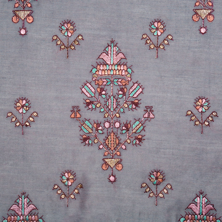 Rafa Mix Buta on Mauve Luxe Silk Chanderi Embroidered Fabric