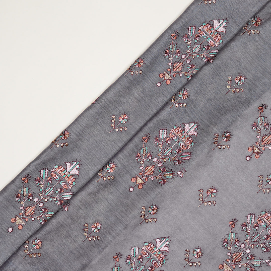 Rafa Mix Buta on Mauve Luxe Silk Chanderi Embroidered Fabric