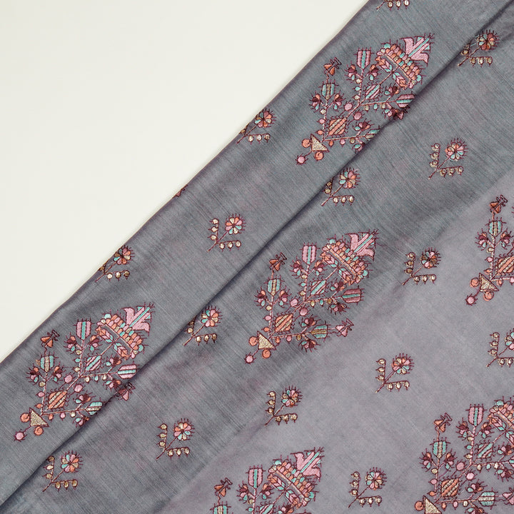 Rafa Mix Buta on Mauve Luxe Silk Chanderi Embroidered Fabric