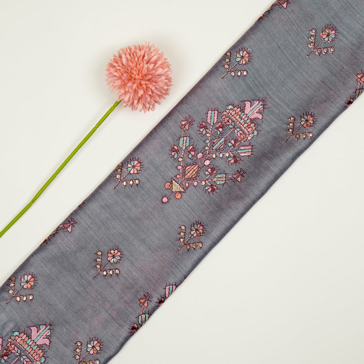 Rafa Mix Buta on Mauve Luxe Silk Chanderi Embroidered Fabric