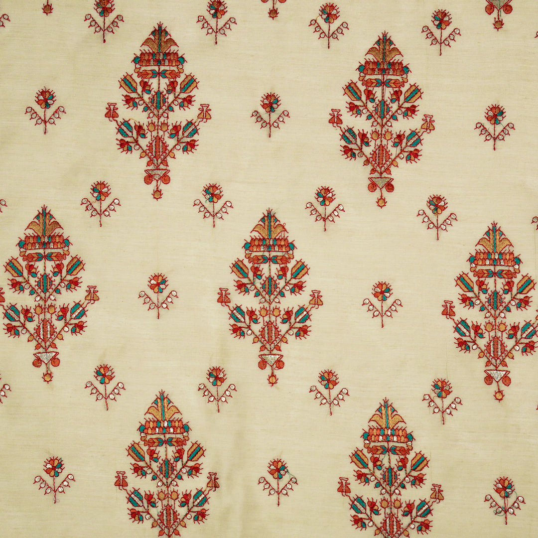 Rafa Mix Buta on Light Beige  Luxe Silk Chanderi Embroidered Fabric
