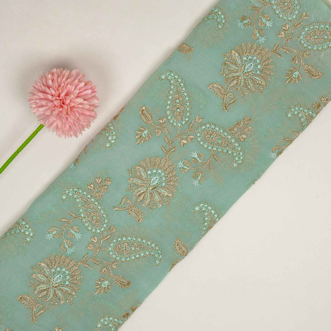 Fulva Jaal on Light Aqua Georgette Embroidered Fabric