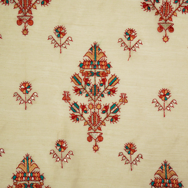 Rafa Mix Buta on Light Beige  Luxe Silk Chanderi Embroidered Fabric