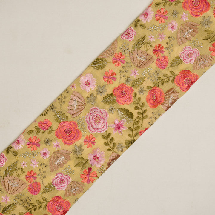 Waha Jaal on Light Lemon Silk Chanderi Embroidered Fabric