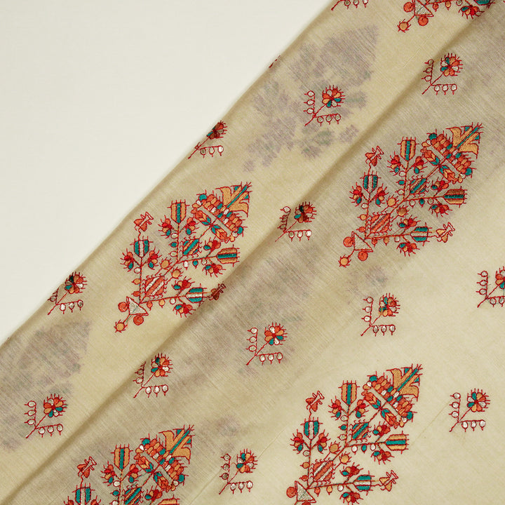 Rafa Mix Buta on Light Beige  Luxe Silk Chanderi Embroidered Fabric