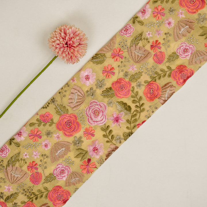 Waha Jaal on Light Lemon Silk Chanderi Embroidered Fabric