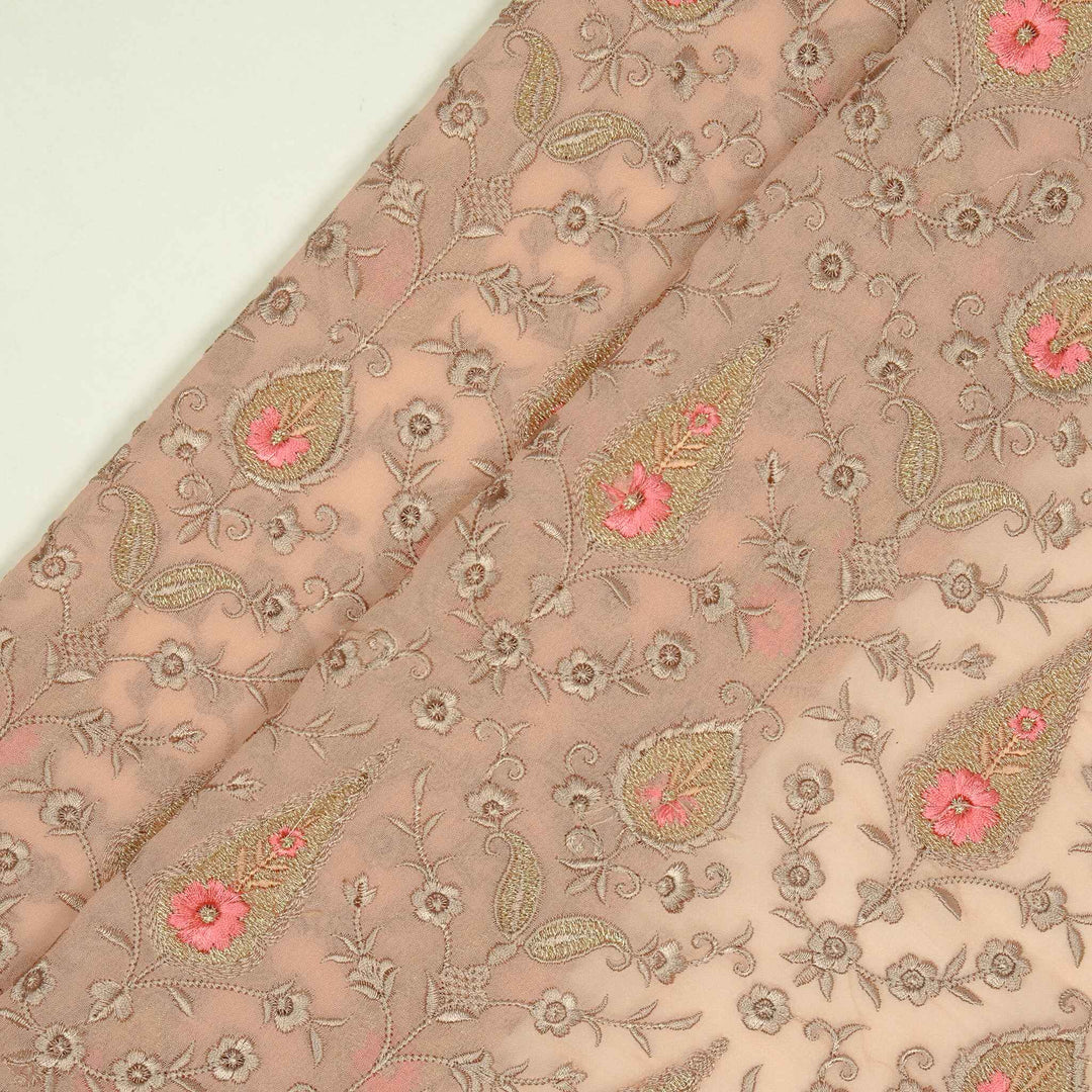 Drishti Jaal on Light Peach Georgette Embroidered Fabric