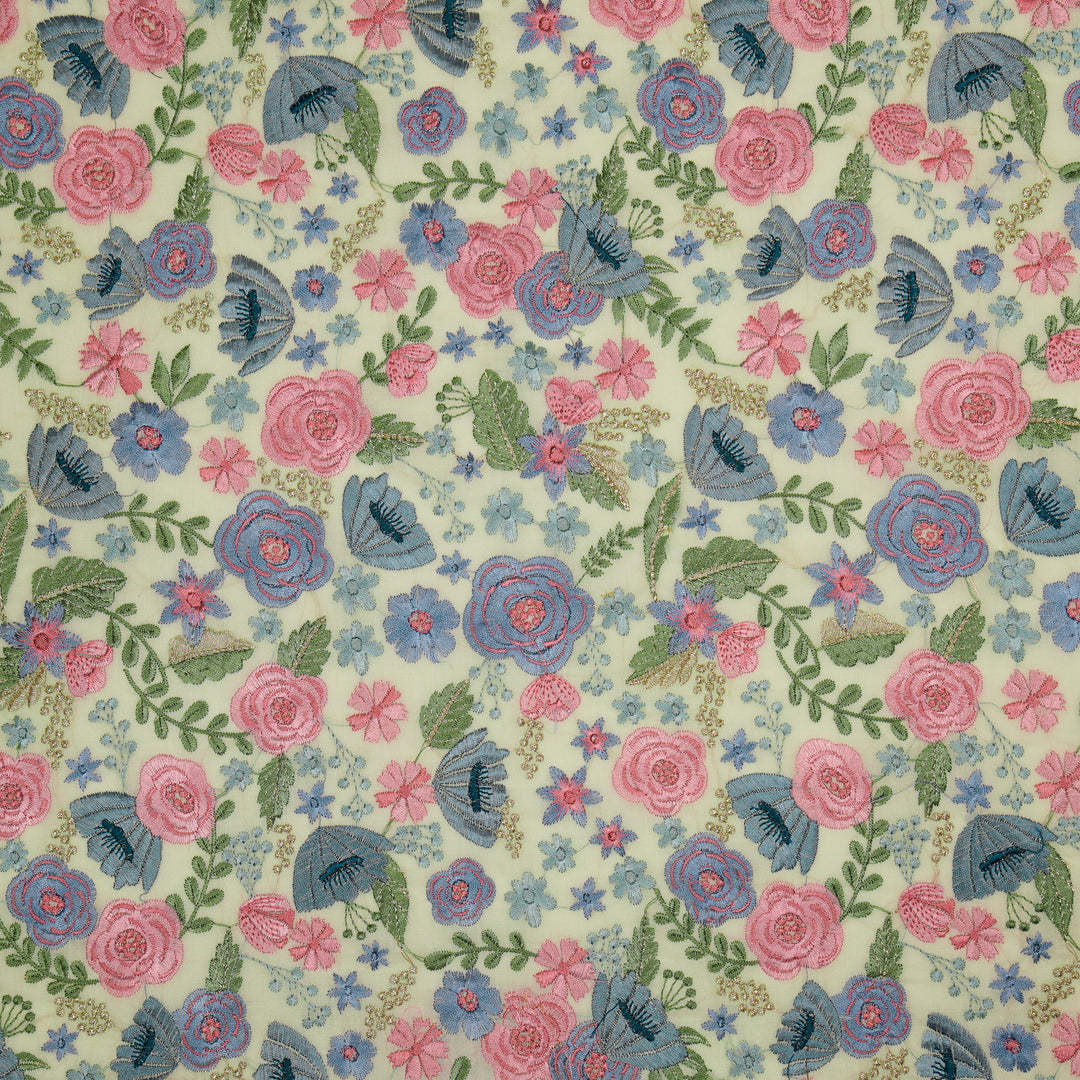 Waha Jaal on Cream Silk Chanderi Embroidered Fabric
