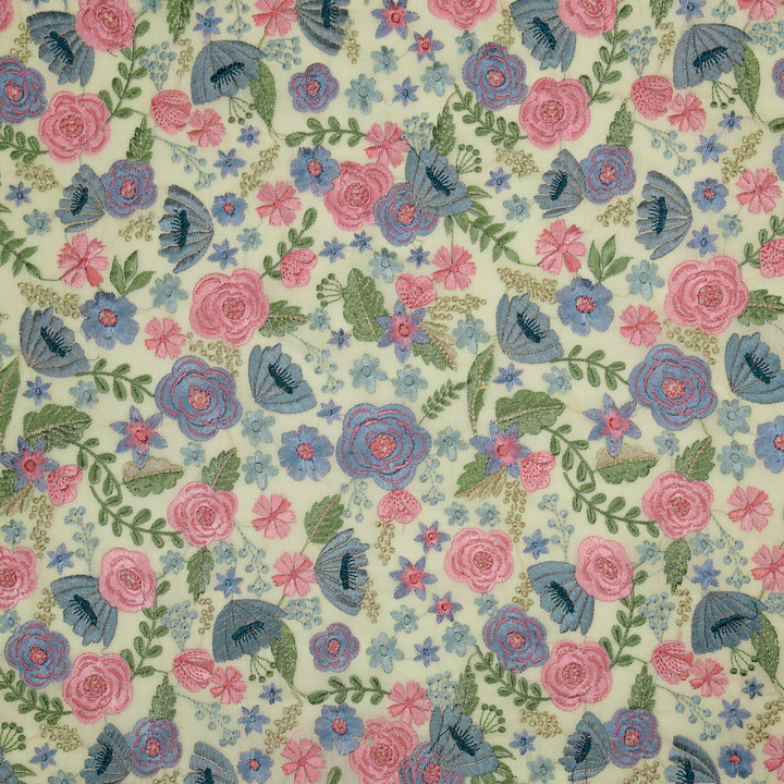 Waha Jaal on Cream Silk Chanderi Embroidered Fabric