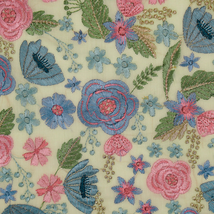 Waha Jaal on Cream Silk Chanderi Embroidered Fabric