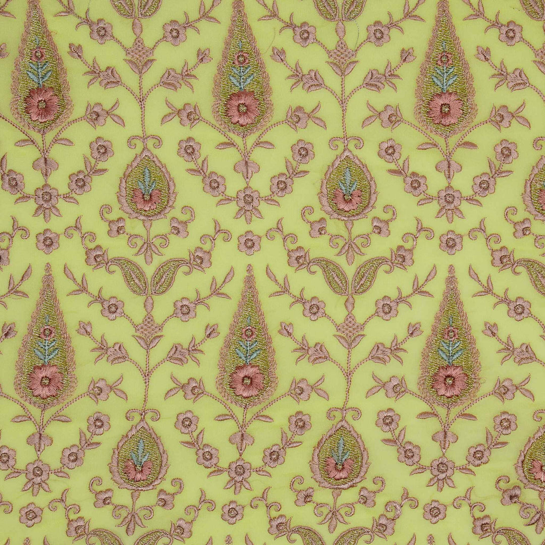 Drishti Jaal on Lemon Georgette Embroidered Fabric