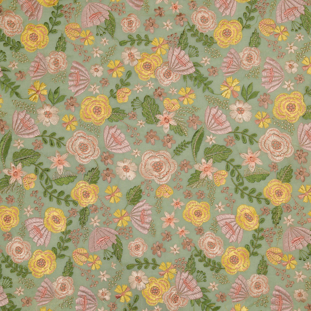 Waha Jaal on Light Grey Silk Chanderi Embroidered Fabric
