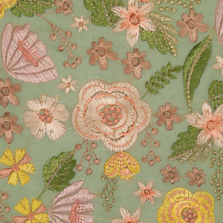 Waha Jaal on Light Grey Silk Chanderi Embroidered Fabric