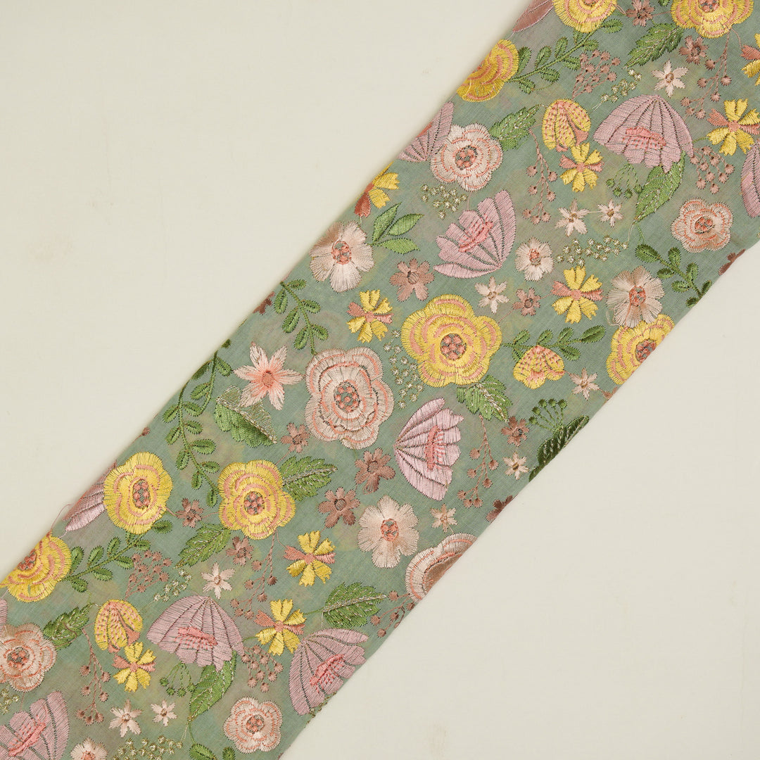 Waha Jaal on Light Grey Silk Chanderi Embroidered Fabric