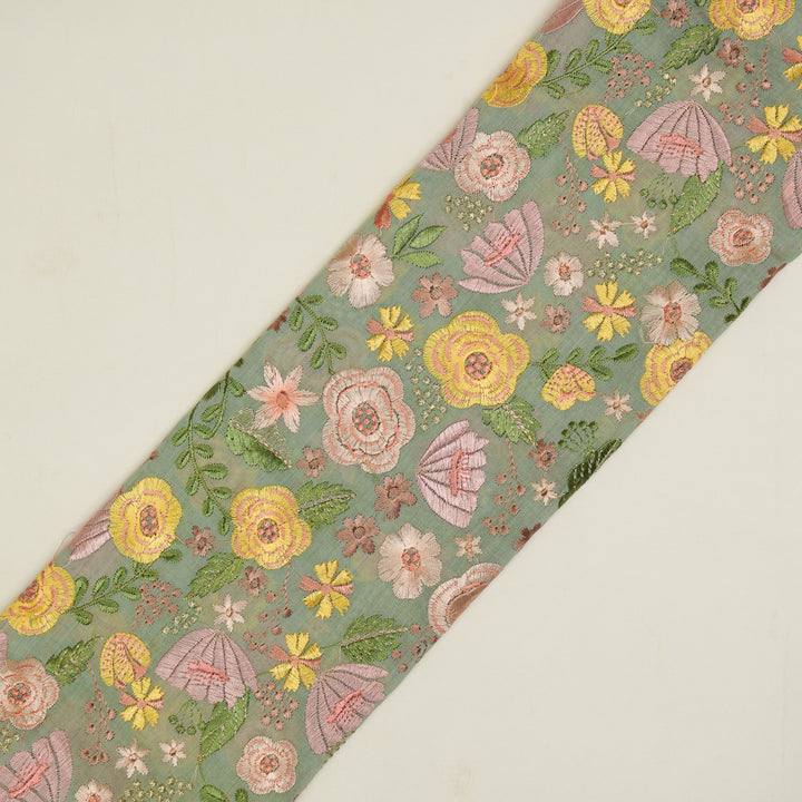 Waha Jaal on Light Grey Silk Chanderi Embroidered Fabric