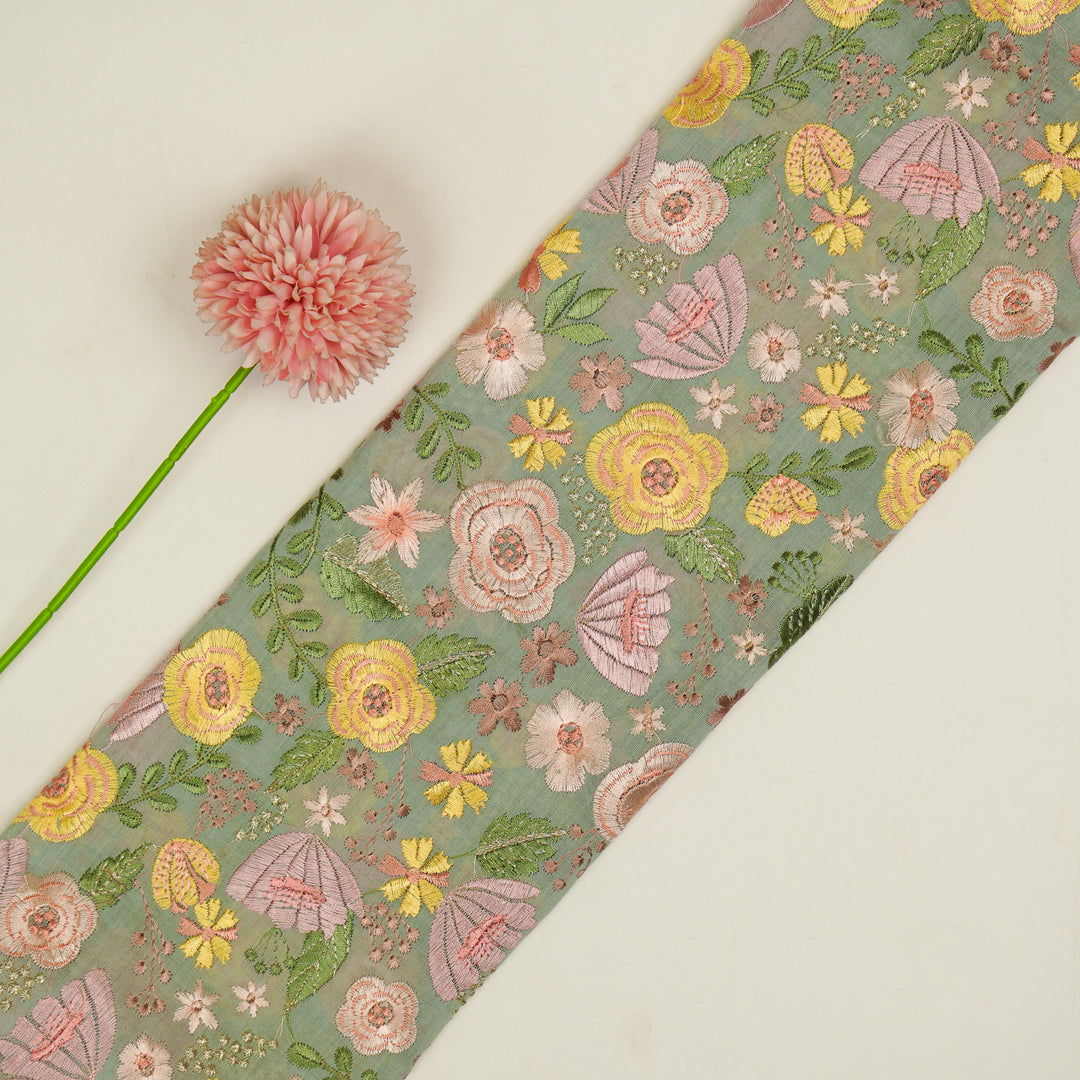 Waha Jaal on Light Grey Silk Chanderi Embroidered Fabric