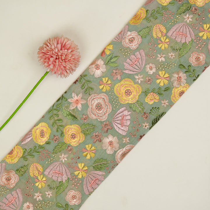 Waha Jaal on Light Grey Silk Chanderi Embroidered Fabric