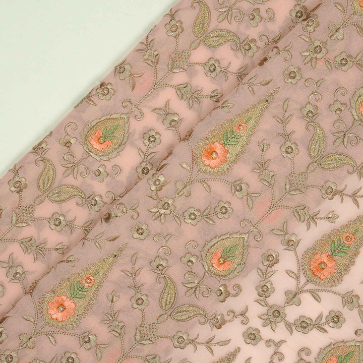 Drishti Jaal on Light Gajari Georgette Embroidered Fabric