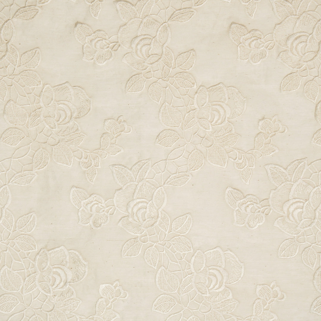 Ivory Silk Chanderi Manasvi Jaal Embroidered Fabric