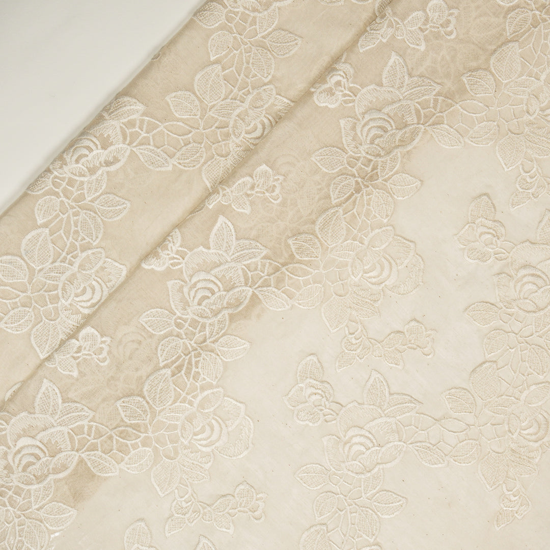 Ivory Silk Chanderi Manasvi Jaal Embroidered Fabric