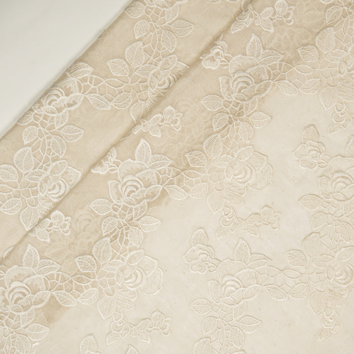 Ivory Silk Chanderi Manasvi Jaal Embroidered Fabric