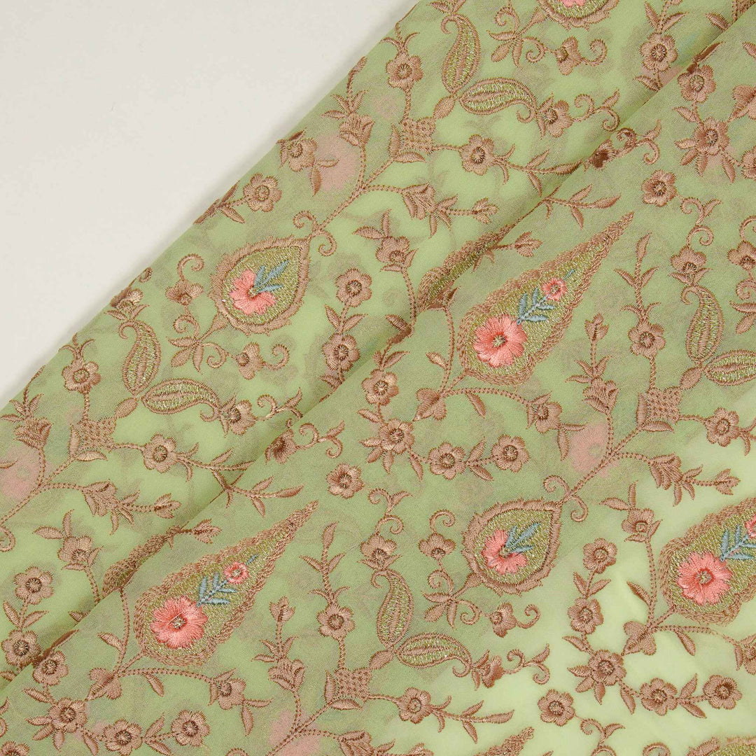 Drishti Jaal on Light Pista Green Georgette Embroidered Fabric