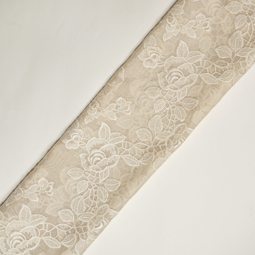 Ivory Silk Chanderi Manasvi Jaal Embroidered Fabric