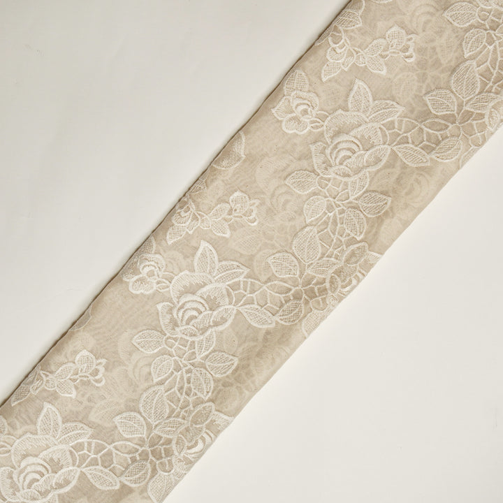 Ivory Silk Chanderi Manasvi Jaal Embroidered Fabric