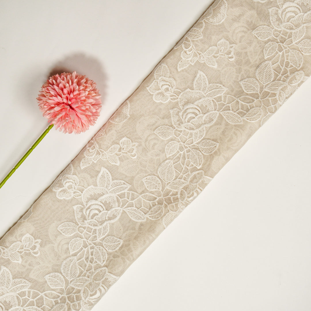 Ivory Silk Chanderi Manasvi Jaal Embroidered Fabric