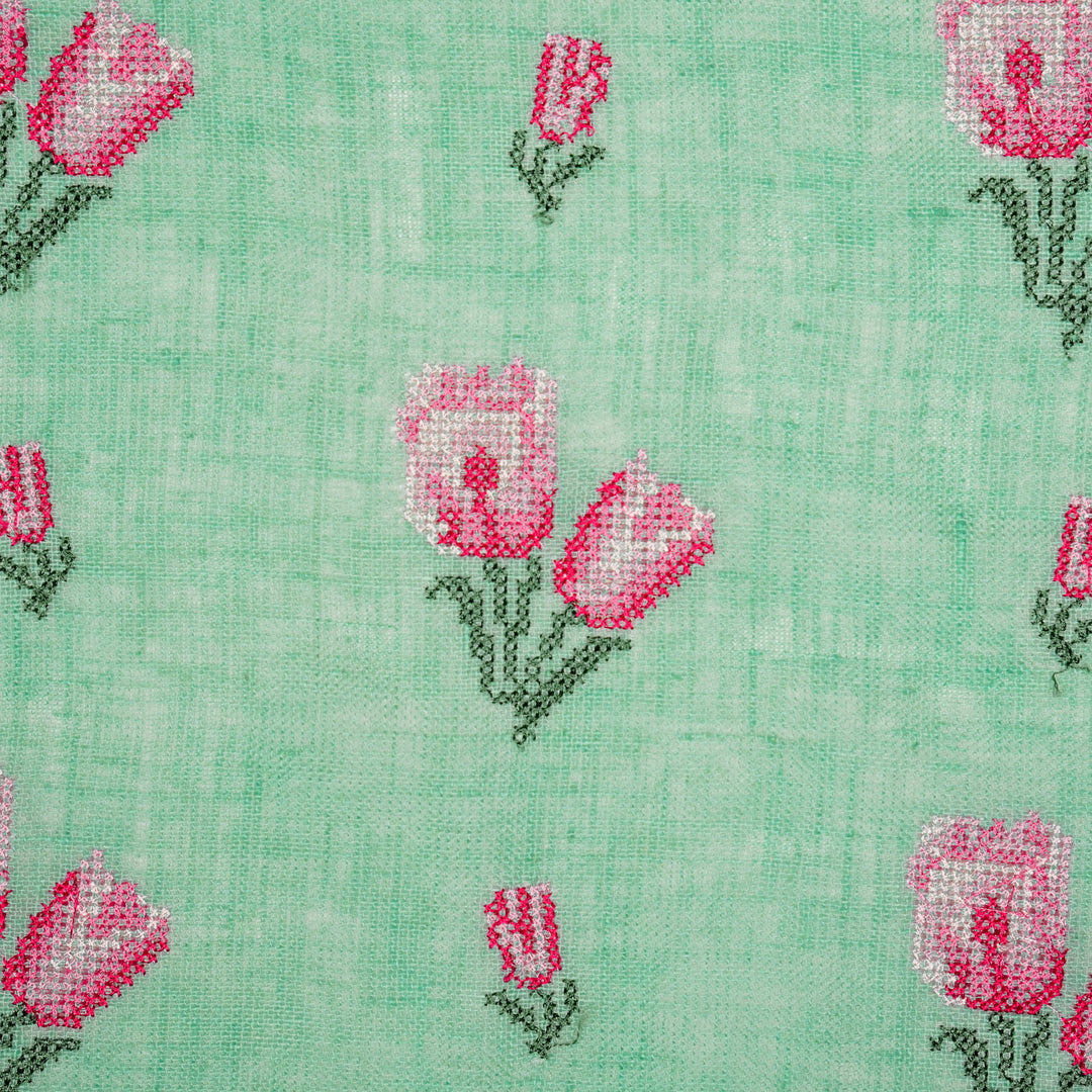 Asma Buti on Aqua Gauged Linen
