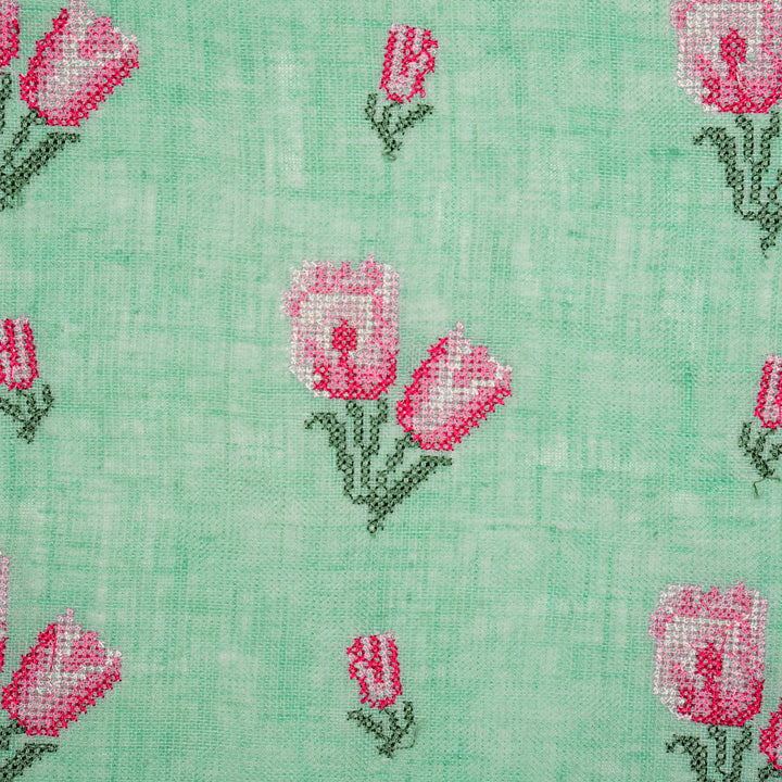 Asma Buti on Aqua Gauged Linen