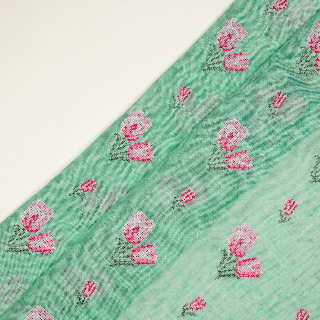 Asma Buti on Aqua Gauged Linen