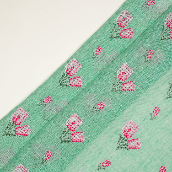 Asma Buti on Aqua Gauged Linen