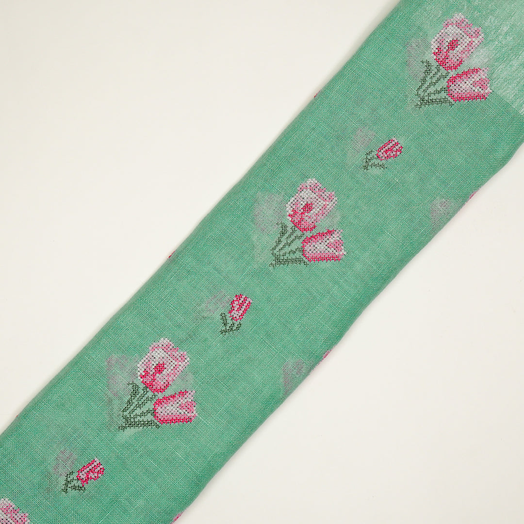 Asma Buti on Aqua Gauged Linen