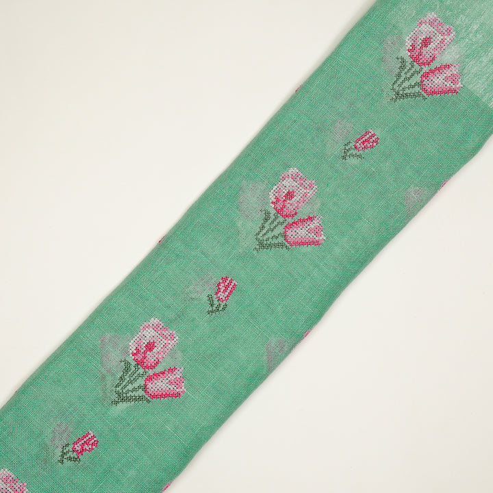 Asma Buti on Aqua Gauged Linen