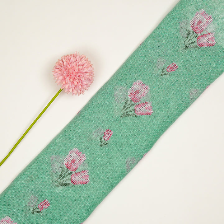 Asma Buti on Aqua Gauged Linen