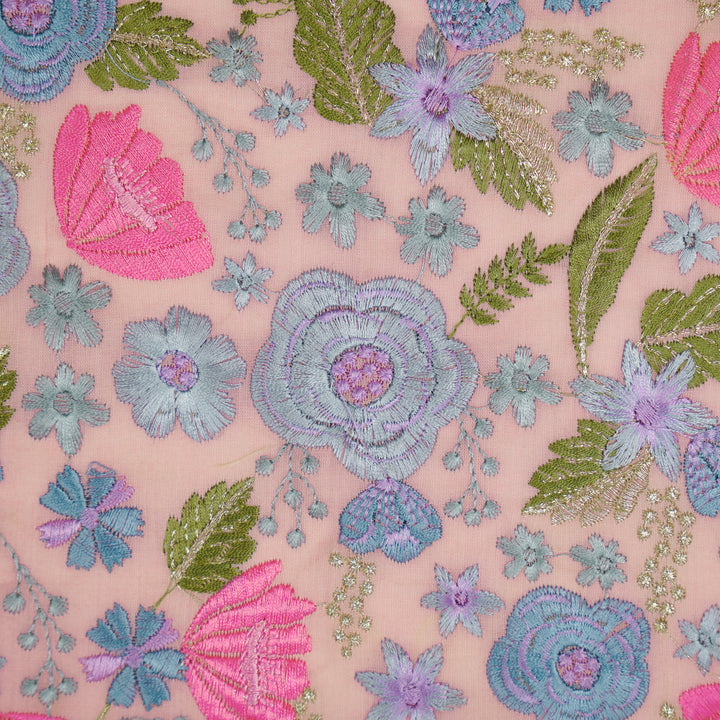 Waha Jaal on Pink Silk Chanderi Embroidered Fabric
