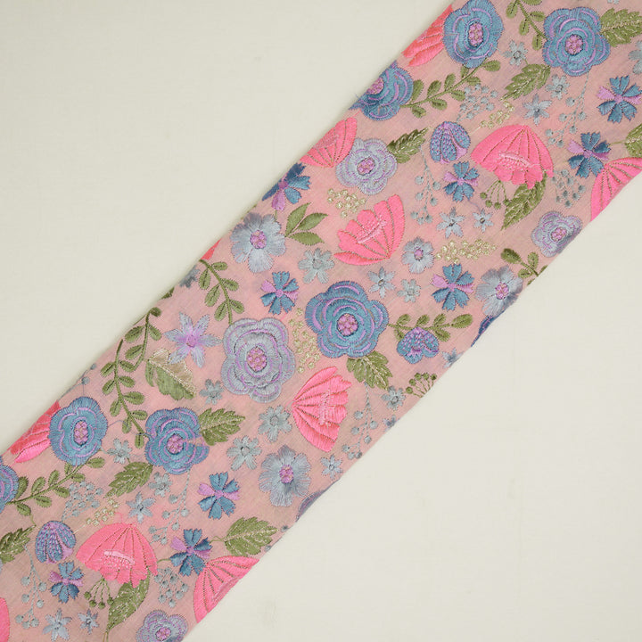 Waha Jaal on Pink Silk Chanderi Embroidered Fabric