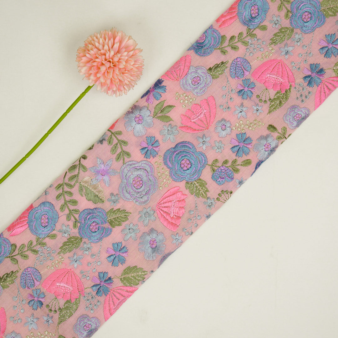 Waha Jaal on Pink Silk Chanderi Embroidered Fabric